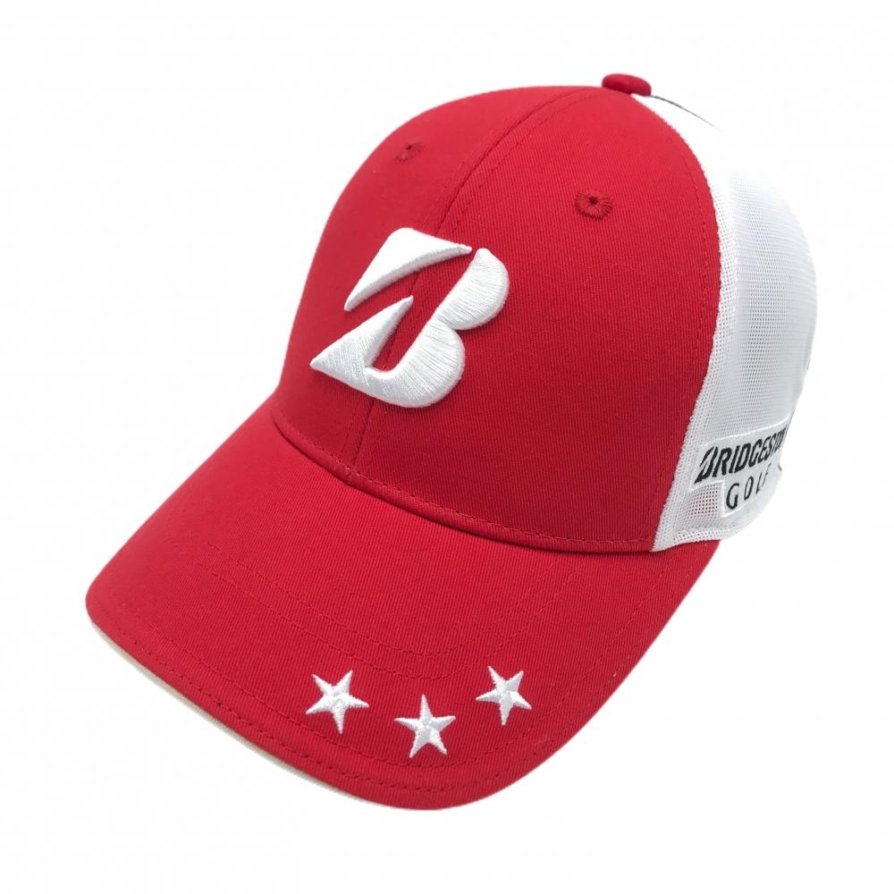 【未使用品】ブリヂストン メッシュキャップ レッド×白×ネイビー 星条旗風 フリーサイズ(約56～59cm)   ゴルフウェア メッシュキャップ
