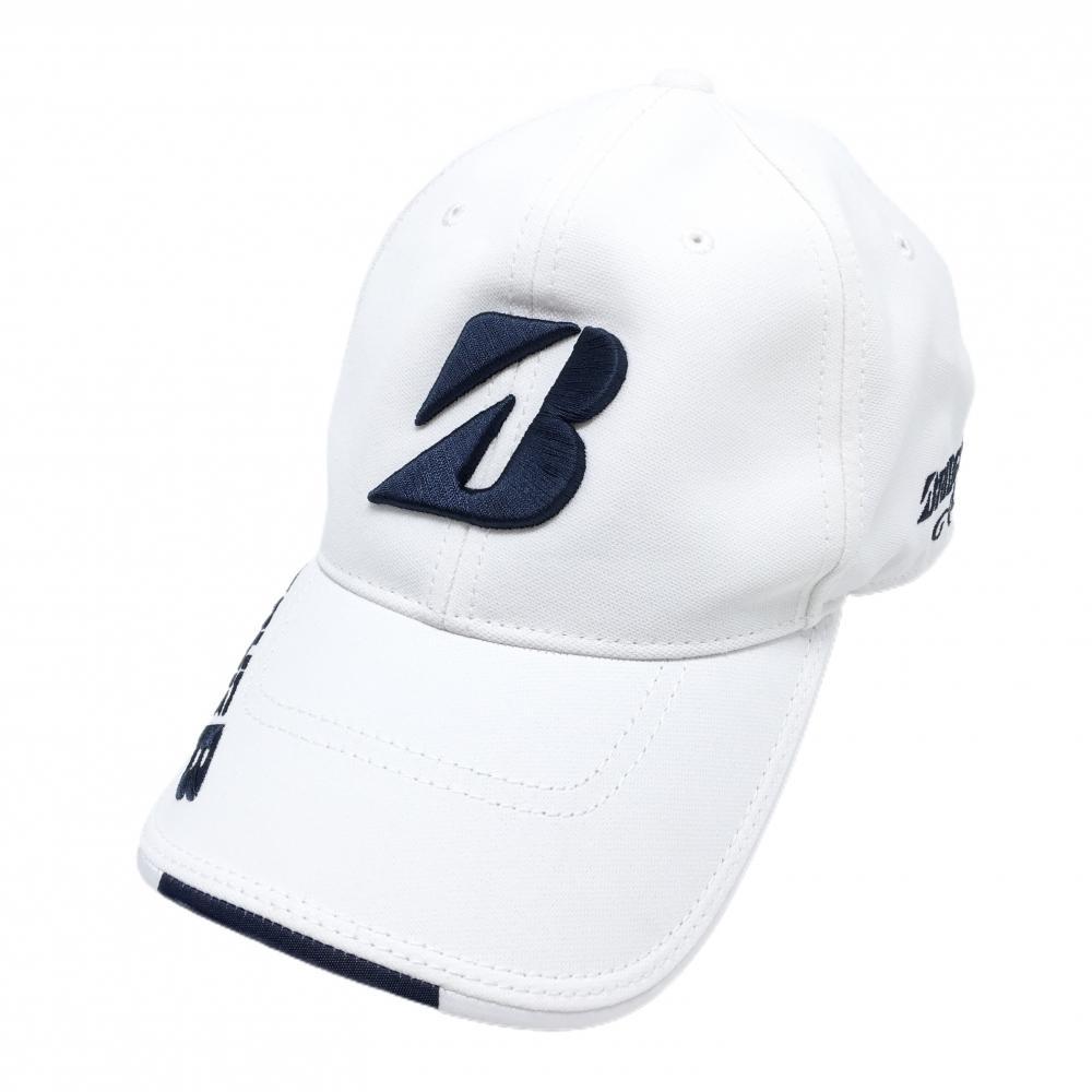 【超美品】ブリヂストン キャップ 白×ネイビー 立体ロゴ刺しゅう TOURB L(約57～60cm)   ゴルフウェア Bridgestone
