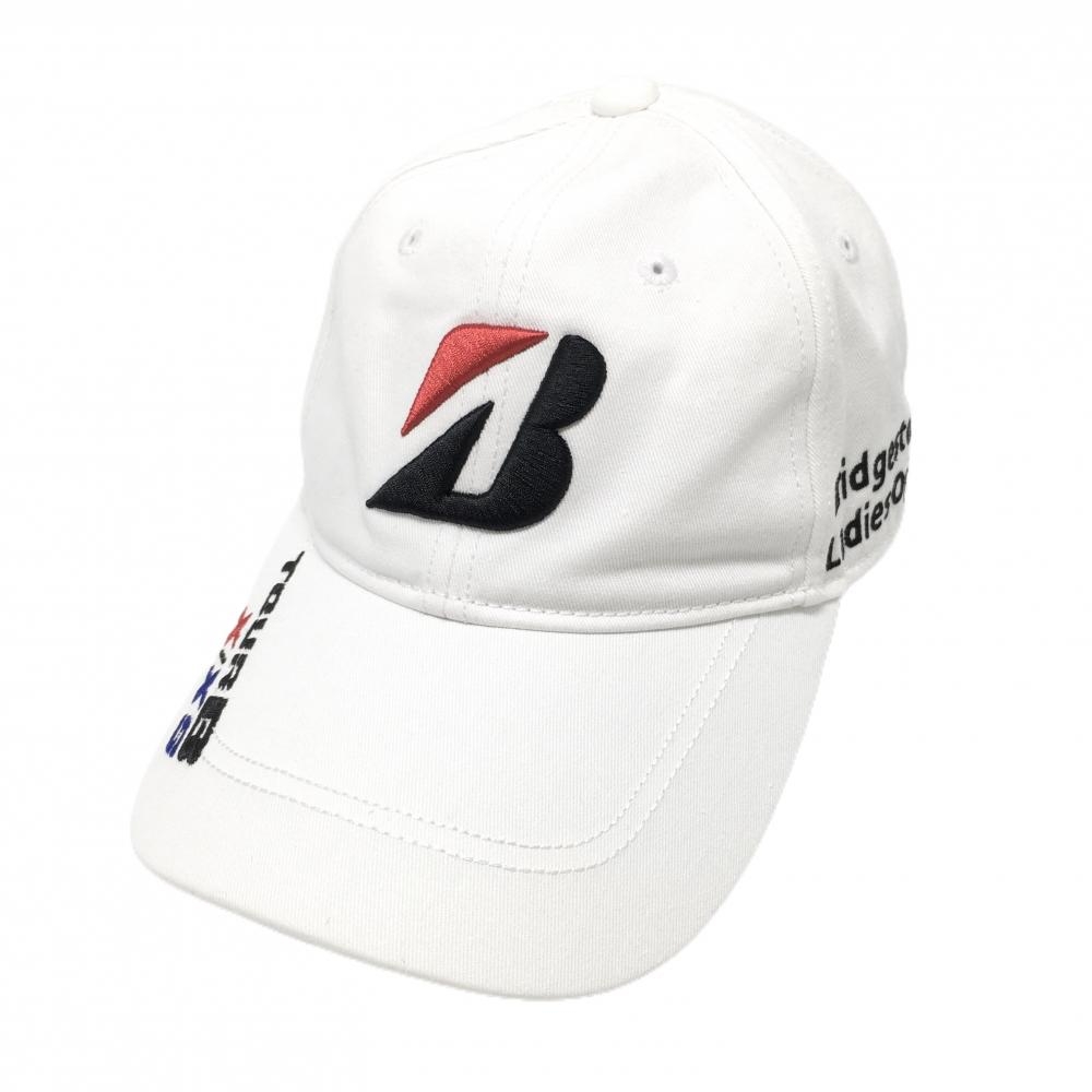 【美品】ブリヂストン キャップ 白×黒 立体ロゴ フリーサイズ(約56～59cm)   ゴルフウェア Bridgestone