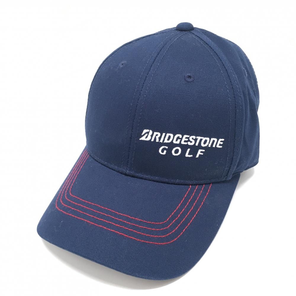 【新品】ブリヂストン キャップ ネイビー×白 ロゴ刺しゅう フリーサイズ(約56～59cm)   ゴルフウェア Bridgestone