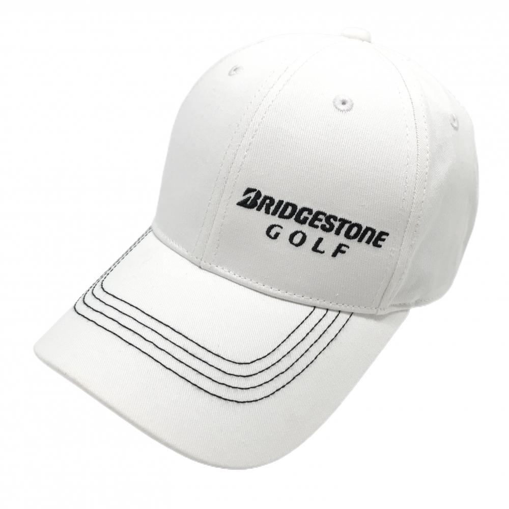 【新品】ブリヂストンゴルフ キャップ 白×黒 ロゴ刺しゅう フリーサイズ(約56～59cm)   ゴルフウェア Bridgestone