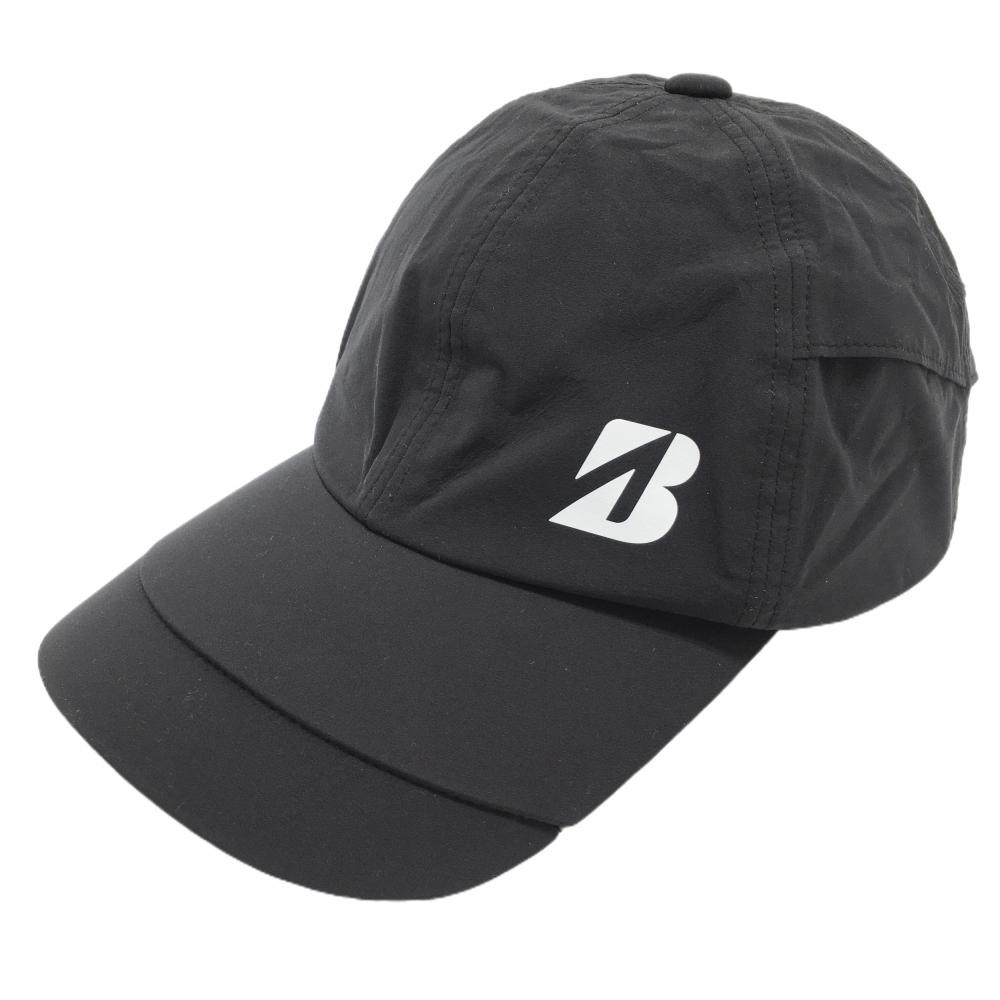 【美品】ブリヂストン×水神 レインキャップ 黒×白 内側メッシュ裏地 ロゴプリント   ゴルフウェア Bridgestone