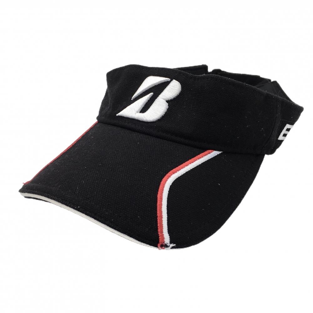 【超美品】ブリヂストン サンバイザー 黒×白 立体ロゴ刺しゅう フリーサイズ(約56-59cm)  ゴルフウェア Bridgestone