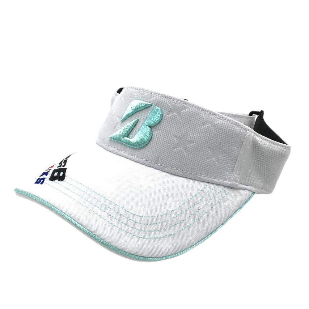 【美品】ブリヂストンTOURB サンバイザー 白 星織生地 ロゴミントグリーン    ゴルフウェア Bridgestone