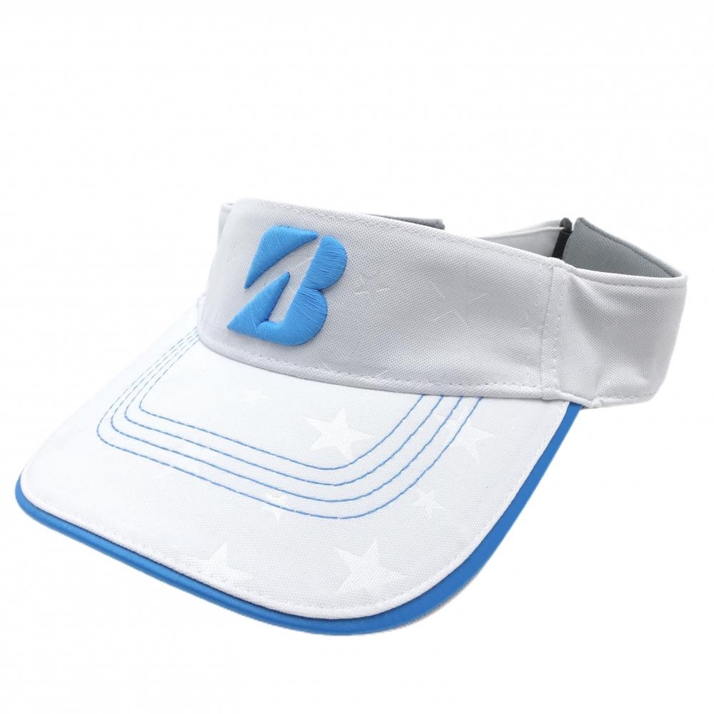 【新品】ブリヂストン サンバイザー 白×ブルー 星地模様 フリーサイズ(約55-58cm)   ゴルフウェア Bridgestone