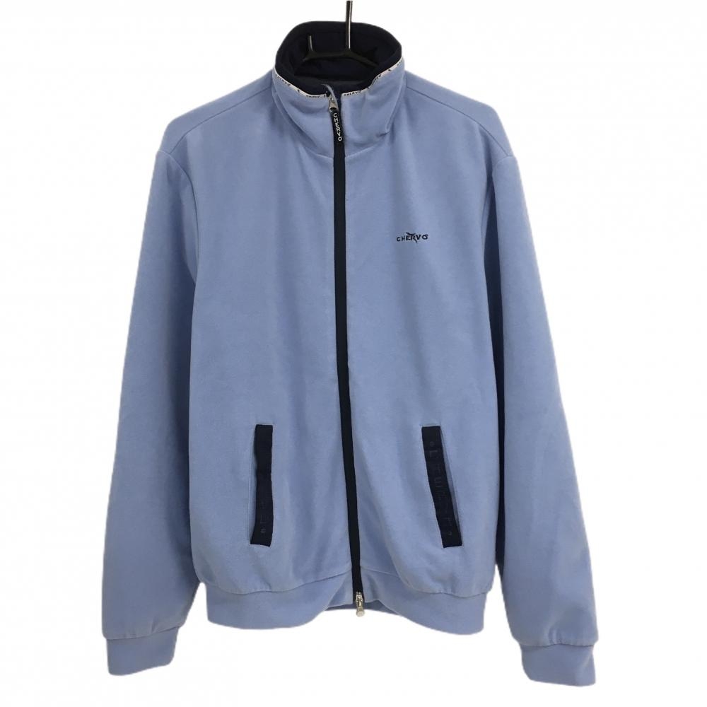 シェルボ フリースジャケット ライトブルー×ネイビー ネックロゴライン メンズ M ゴルフウェア CHERVO