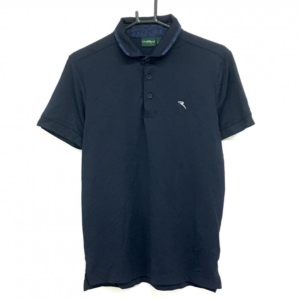 【美品】シェルボ 半袖ポロシャツ ネイビー 襟一部総柄  メンズ XS ゴルフウェア CHERVO
