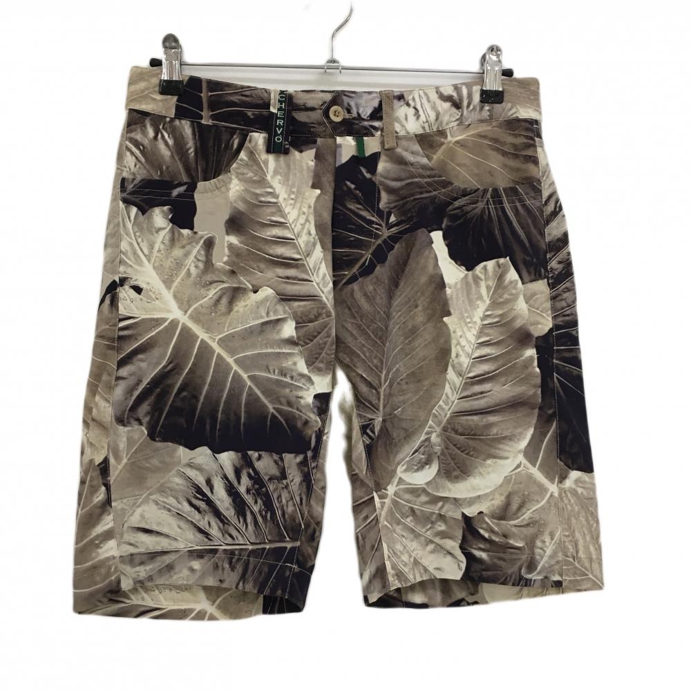 【超美品】シェルボ ハーフパンツ ベージュ系×グレー系×黒系 リーフ柄 ストレッチ ナイロン混 メンズ M ゴルフウェア CHERVO