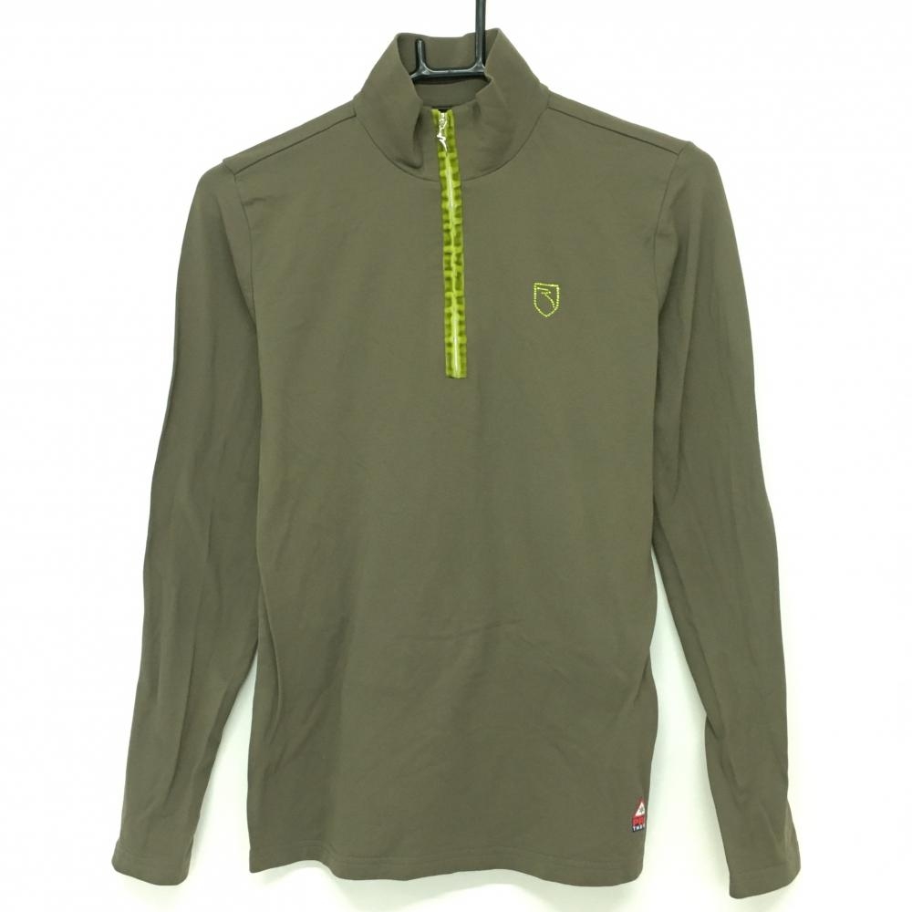 【美品】シェルボ 長袖ハイネックシャツ カーキ系 裏起毛 ハーフジップ レディース S ゴルフウェア CHERVO
