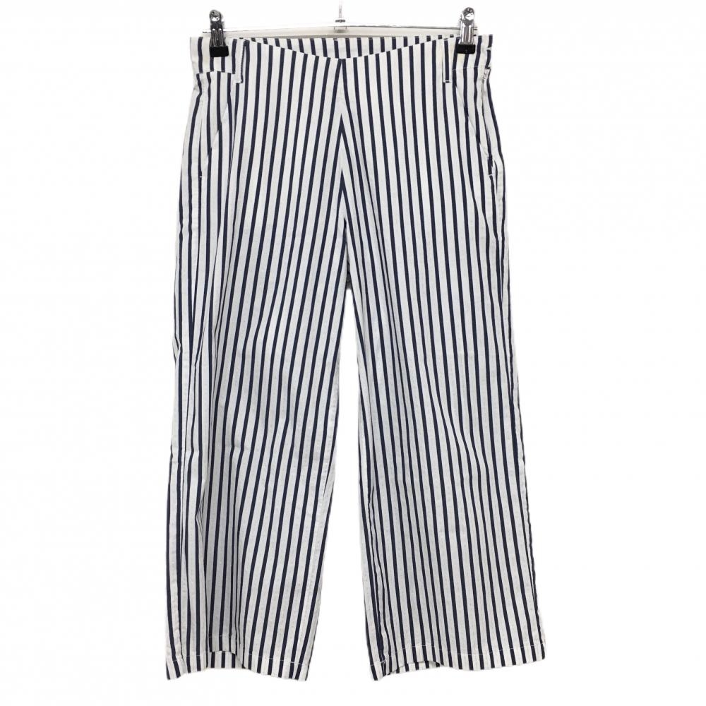 シェルボ 七分丈パンツ 白×ネイビー ストライプ SUNBLOCK ストレッチ 薄手 レディース USA-S ゴルフウェア CHERVO