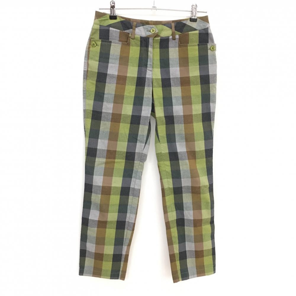 シェルボ パンツ ライトグリーン×黒×ブラウン ブロックチェック レディース USA6-S ゴルフウェア CHERVO