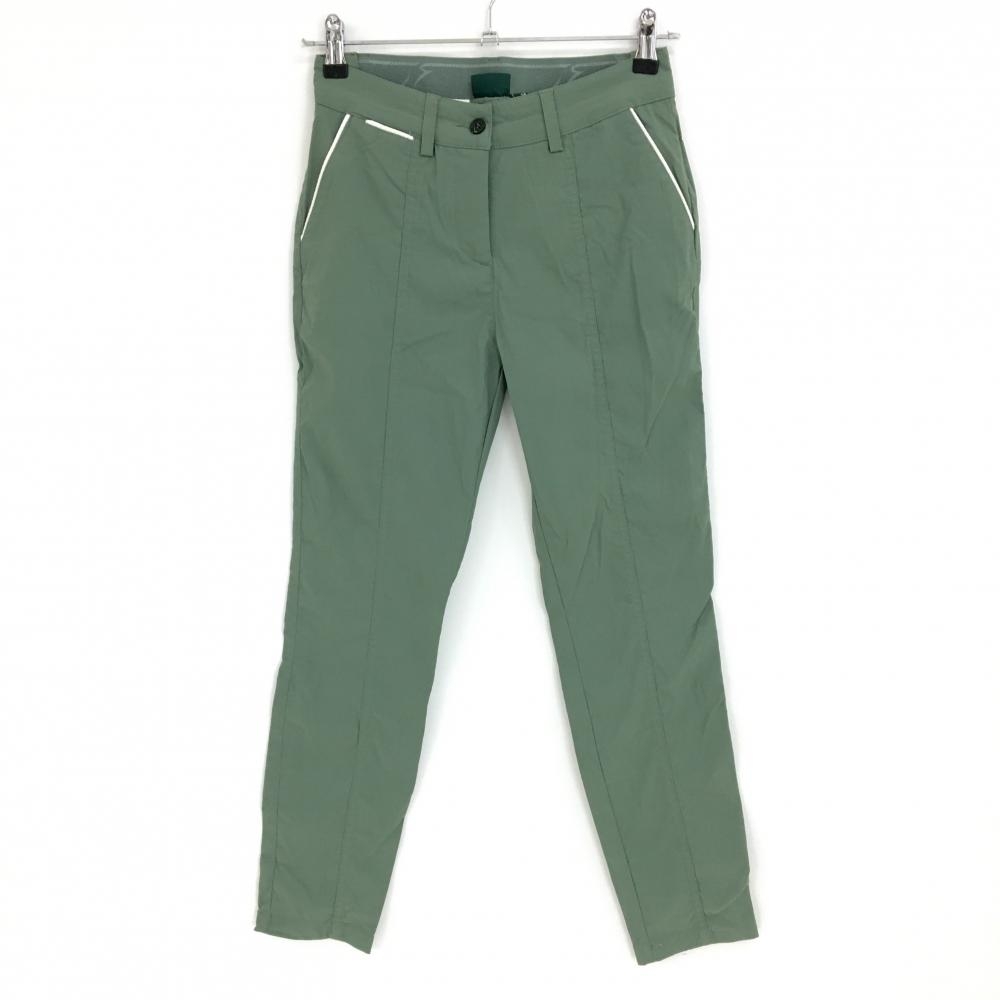 【超美品】シェルボ パンツ ライトカーキ ロゴ刺しゅう ウエスト一部ゴム ストレッチ レディース XS/4 ゴルフウェア CHERVO