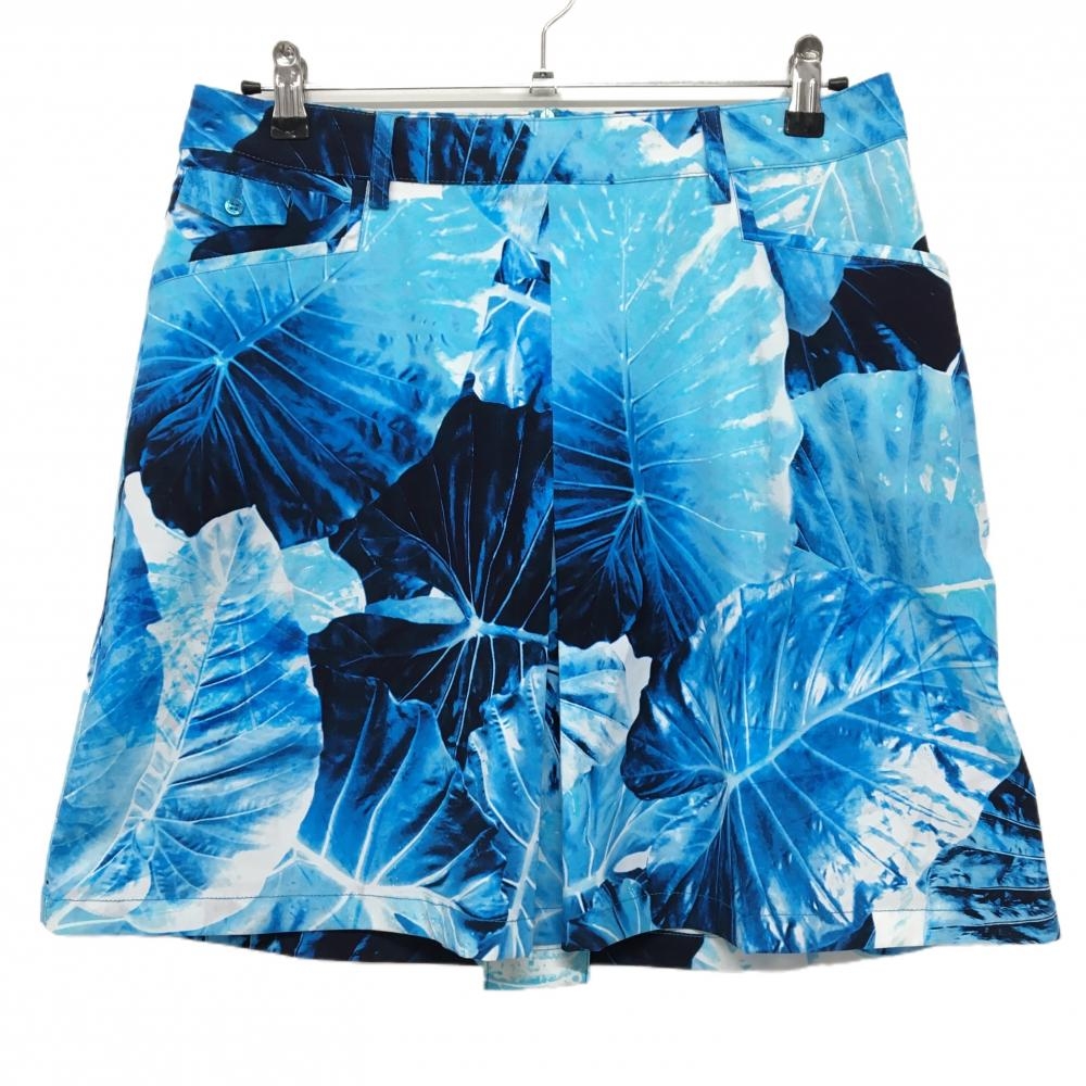 【新品】シェルボ ストレッチスカート ライトブルー×ダークネイビー リーフ柄 CHERVO-TEX レディース M ゴルフウェア CHERVO