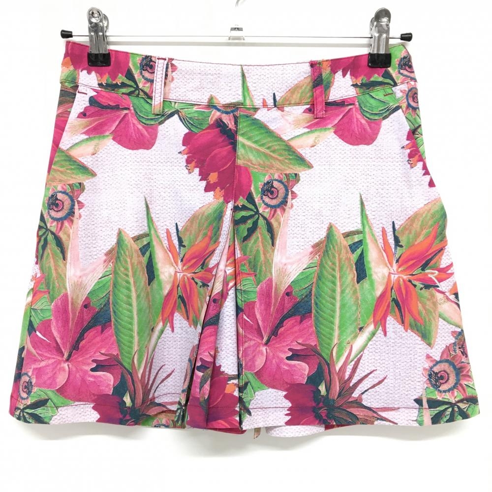 【超美品】シェルボ キュロットスカート ライトピンク×レッドピンク 花柄 ロゴ刺しゅう レディース USA-2/XS ゴルフウェア CHERVO