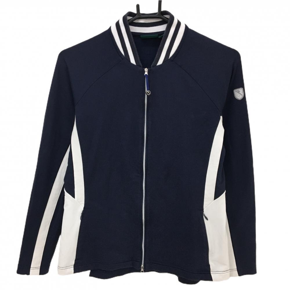 シェルボ ジャケットブルゾン ネイビー×白 袖ロゴ  レディース S ゴルフウェア CHERVO