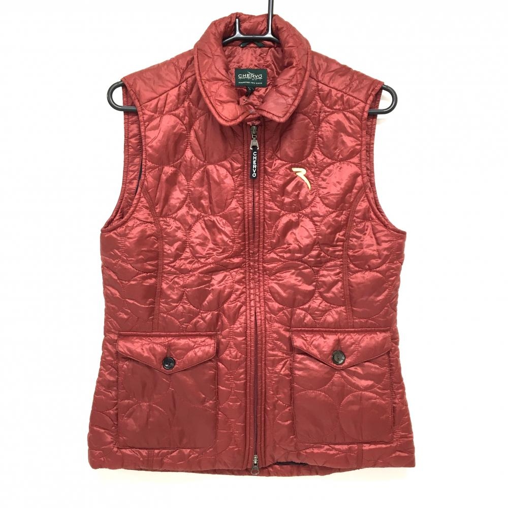 シェルボ 中綿ベスト ダークレッド 円形キルティング ダブルジップ  レディース US-S ゴルフウェア CHERVO
