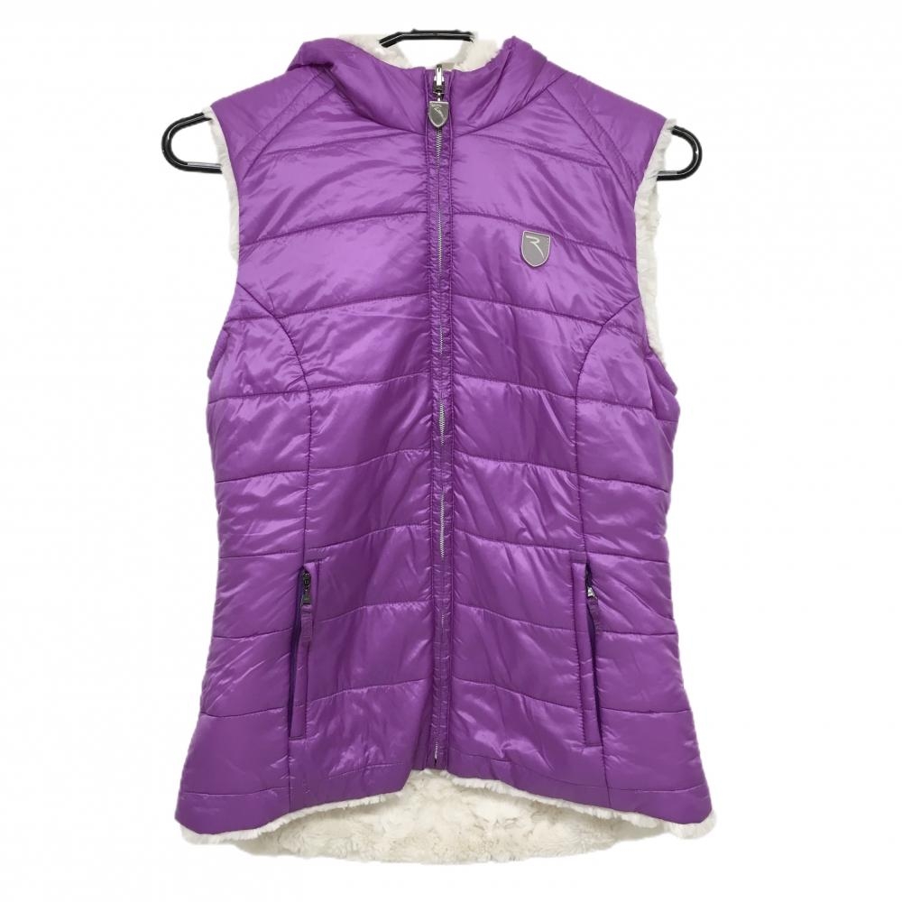 【超美品】シェルボ フード付き中綿リバーシブルベスト パープル 裏ボア ロゴワッペン レディース USA－XS ゴルフウェア CHERVO