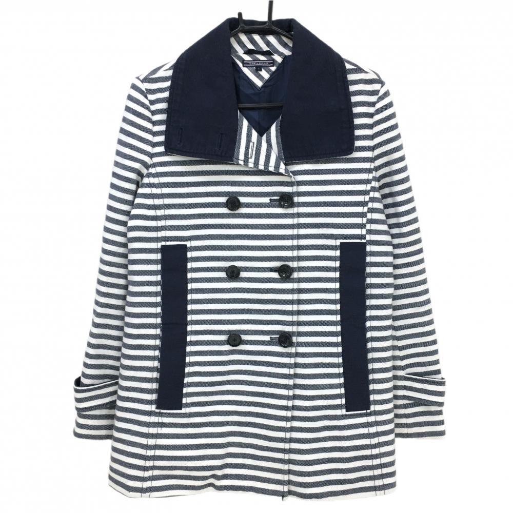 トミーヒルフィガー コート 白×ネイビー ボーダー 裏地付き ジャケット メンズ S ゴルフウェア Tommy Hilfiger Golf