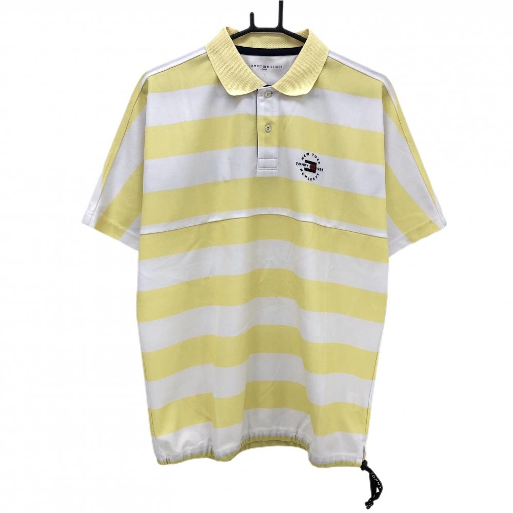 【超美品】トミーヒルフィガー 半袖ポロシャツ イエロー×白 ボーダー  メンズ L ゴルフウェア サンプル品 Tommy Hilfiger Golf