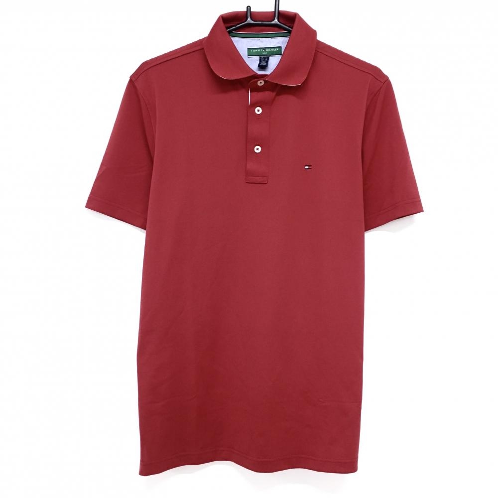 【超美品】トミーヒルフィガー 半袖ポロシャツ レッド ロゴ刺しゅう メンズ US-S ゴルフウェア Tommy Hilfiger Golf