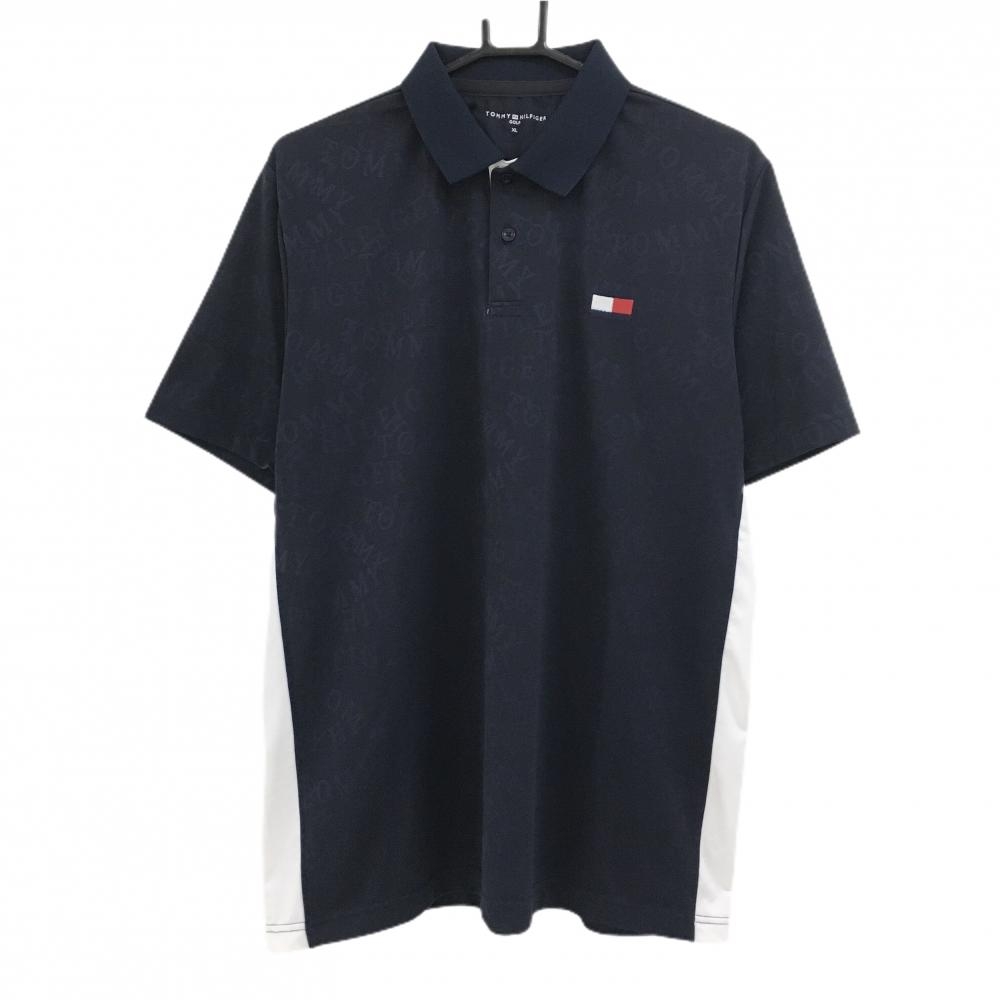 【超美品】トミーヒルフィガー 半袖ポロシャツ ネイビー 総柄地模様 メンズ XL ゴルフウェア Tommy Hilfiger Golf