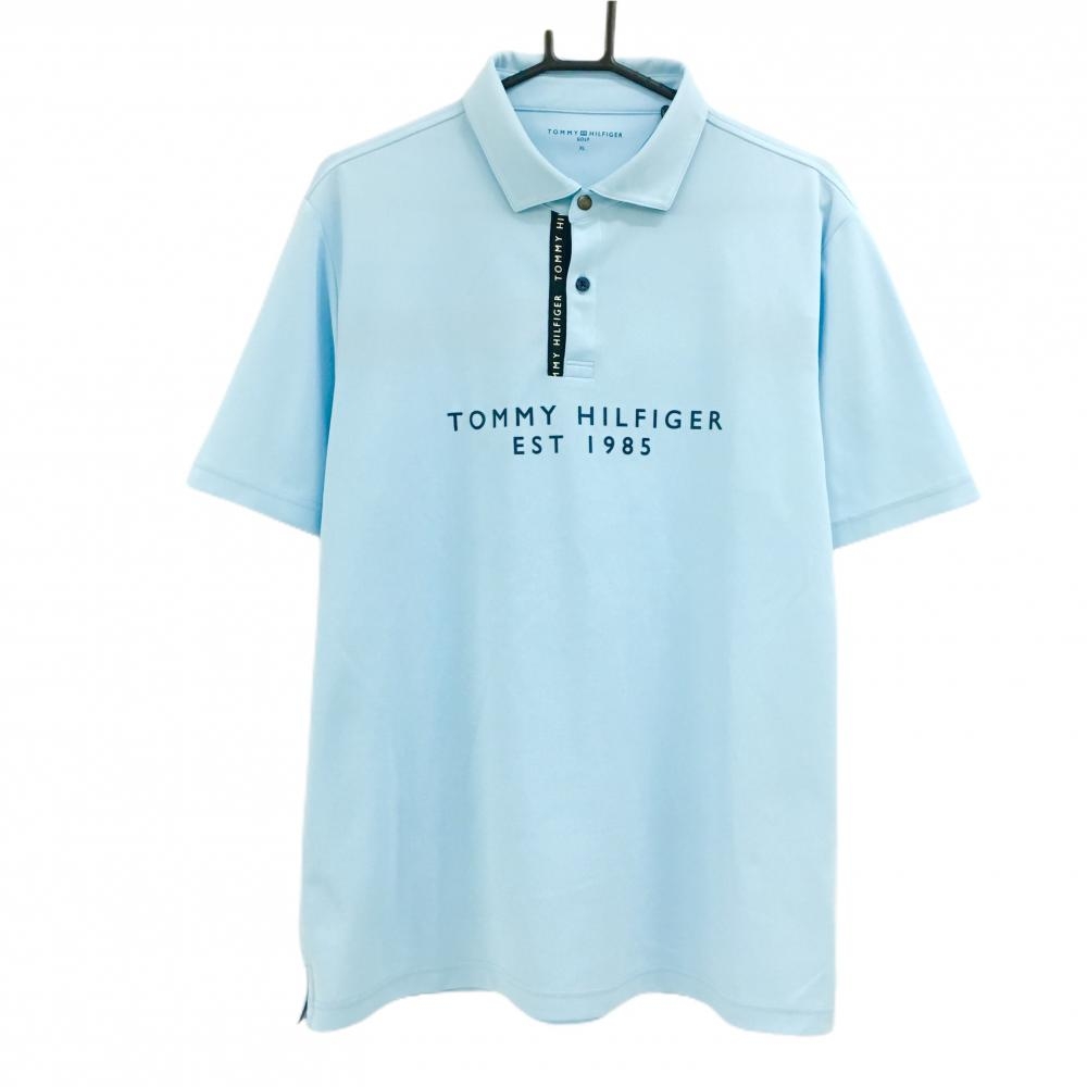 トミーヒルフィガー 半袖ポロシャツ ライトブルー ロゴプリント  メンズ XL ゴルフウェア Tommy Hilfiger Golf