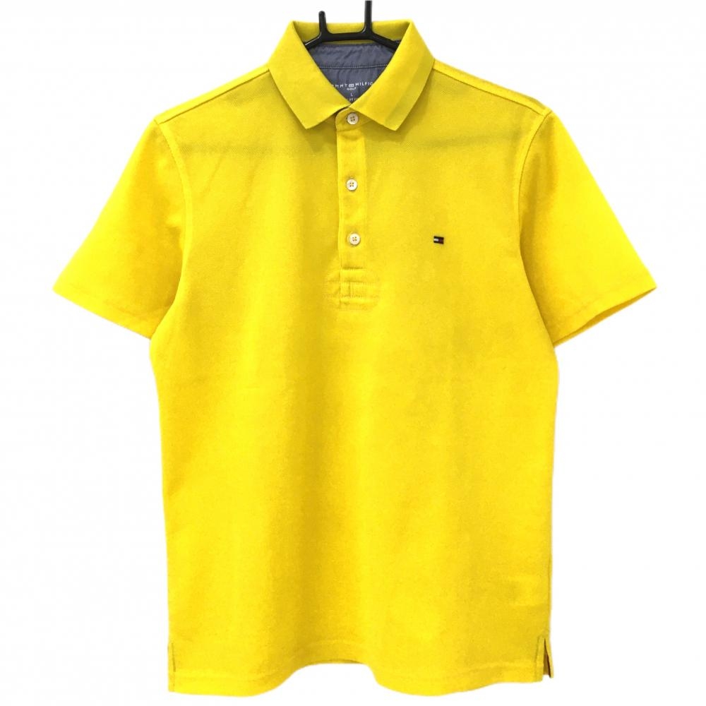 【超美品】トミーヒルフィガー 半袖ポロシャツ イエロー ロゴ刺しゅう メンズ L ゴルフウェア Tommy Hilfiger Golf