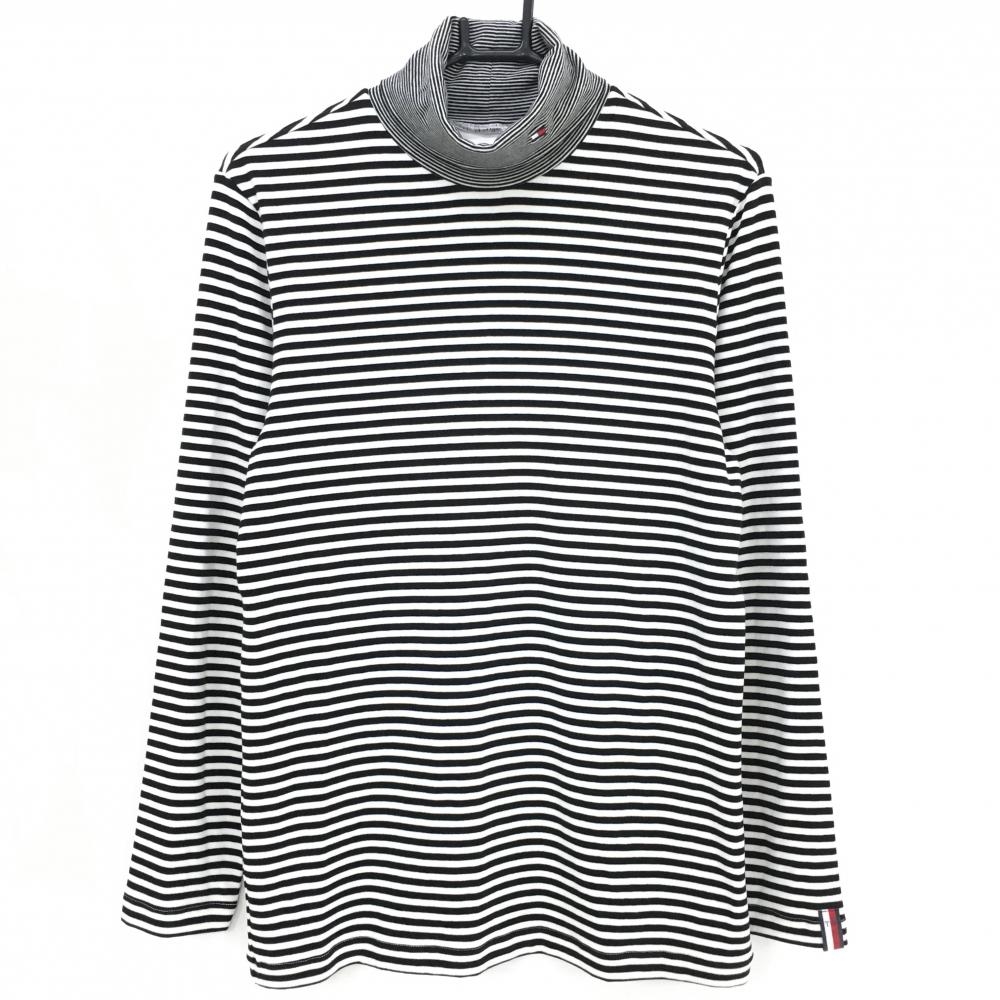 【超美品】トミーヒルフィガー 長袖ハイネックシャツ 白×黒 ボーダー 微起毛 メンズ L ゴルフウェア Tommy Hilfiger Golf