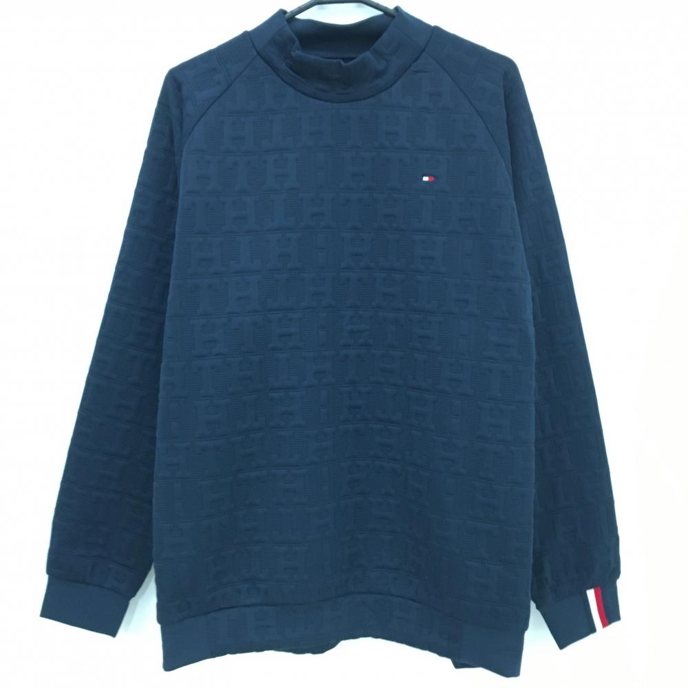 【新品】トミーヒルフィガー 長袖ハイネックシャツ ネイビー　総柄地模様 メンズ XL ゴルフウェア Tommy Hilfiger Golf