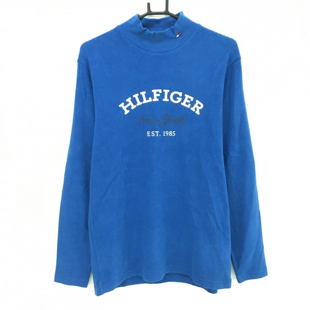 【美品】トミーヒルフィガー 長袖ハイネックシャツ ブルー×白 微起毛  メンズ XL ゴルフウェア Tommy Hilfiger Golf
