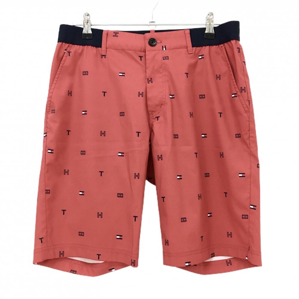 【超美品】トミーヒルフィガー ハーフパンツ レッド×ネイビー ロゴ総柄 ストレッチ メンズ LL ゴルフウェア Tommy Hilfiger Golf