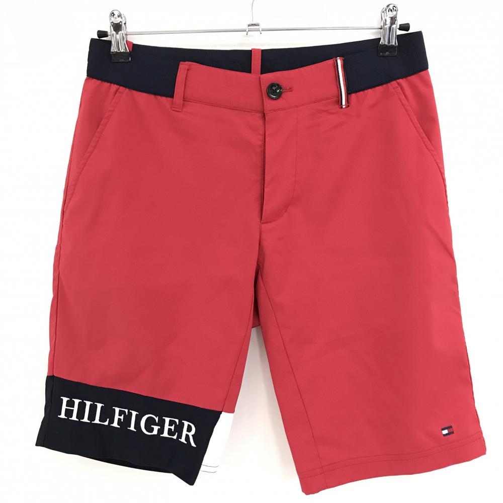 【超美品】トミーヒルフィガーゴルフ ハーフパンツ レッド×ネイビー ロゴ刺しゅう  メンズ L ゴルフウェア Tommy Hilfiger Golf