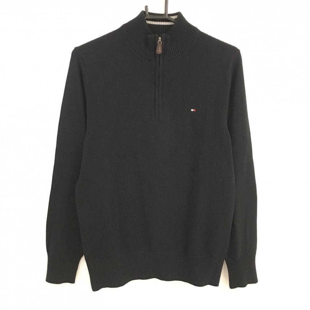 【美品】トミーヒルフィガー ハイネックセーター 黒 ロゴ刺しゅう  メンズ S/P ゴルフウェア Tommy Hilfiger Golf
