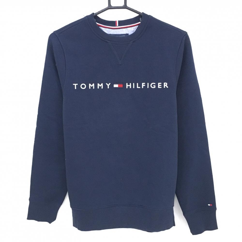 【美品】トミーヒルフィガー トレーナー ダークネイビー ロゴ白 フロント刺しゅう メンズ S/P ゴルフウェア Tommy Hilfiger Golf