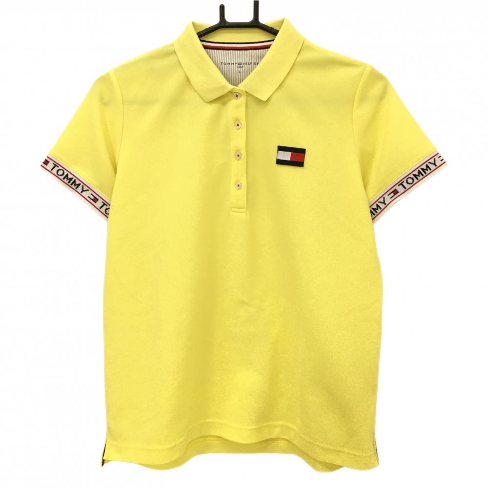 【美品】トミーヒルフィガー 半袖ポロシャツ イエロー×白 袖口ロゴ レディース L ゴルフウェア Tommy Hilfiger Golf