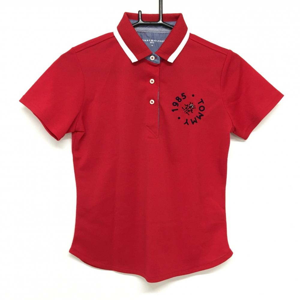 【超美品】トミーヒルフィガーゴルフ 半袖ポロシャツ レッド×白 てんとう虫刺しゅう レディース M ゴルフウェア Tommy Hilfiger Golf