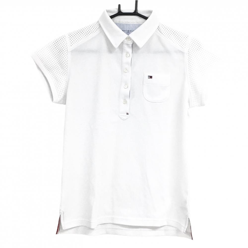 【超美品】トミーヒルフィガーゴルフ 半袖ポロシャツ 白 後ろ上部・袖メッシュ 胸ポケット レディース L ゴルフウェア Tommy Hilfiger Golf