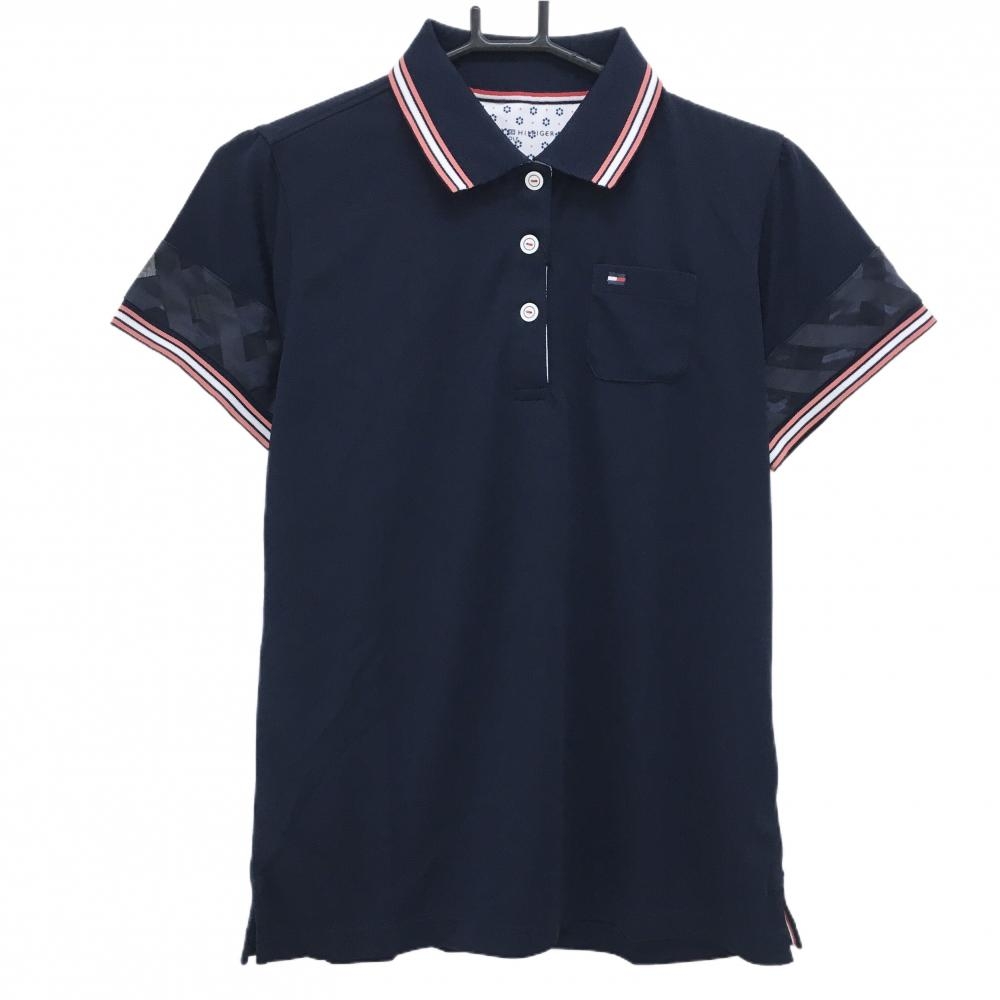 【新品】トミーヒルフィガーゴルフ 半袖ポロシャツ ネイビー×ライトピンク×白 レディース LL ゴルフウェア Tommy Hilfiger Golf