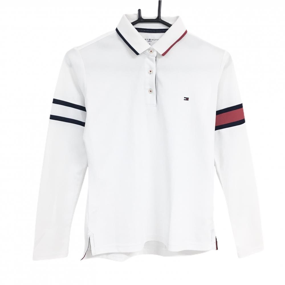 トミーヒルフィガー 長袖ポロシャツ 白 袖ライン レディース M ゴルフウェア Tommy Hilfiger Golf