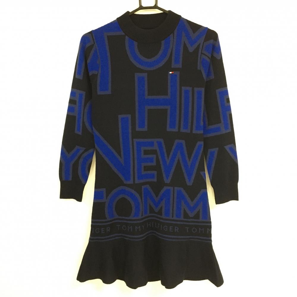 【美品】トミーヒルフィガーゴルフ ハイネックニットワンピース ダークネイビー×ブルー レディース XS ゴルフウェア Tommy Hilfiger Golf
