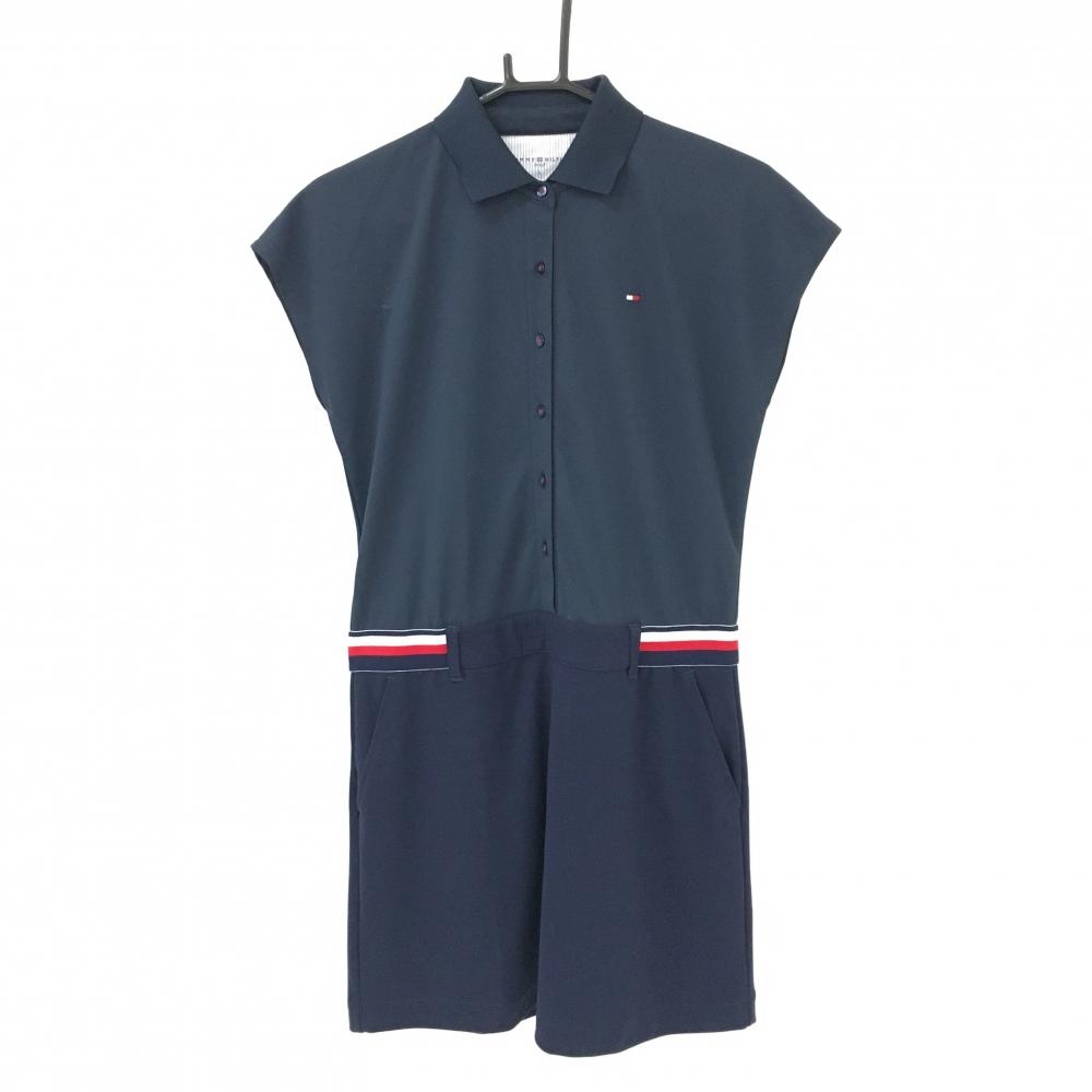【美品】トミーヒルフィガー ノースリーブワンピース ネイビー ウエスト一部ゴム  レディース L ゴルフウェア Tommy Hilfiger Golf