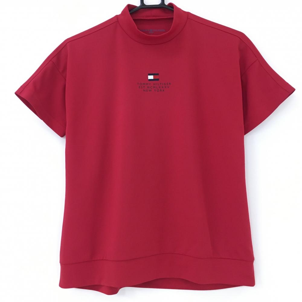 トミーヒルフィガー 半袖ハイネックシャツ レッド×白 背面ビッグロゴ  レディース S ゴルフウェア Tommy Hilfiger Golf 画像