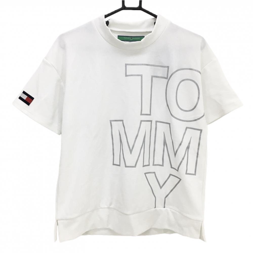 【新品】トミーヒルフィガー 半袖ハイネックシャツ 白×シルバー レディース L ゴルフウェア 2023年モデル Tommy Hilfiger Golf