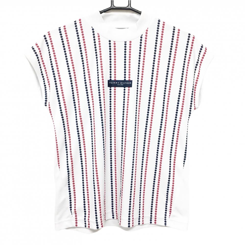 【超美品】トミーヒルフィガー 半袖ハイネックシャツ 白×レッド×ネイビー  レディース M ゴルフウェア Tommy Hilfiger Golf