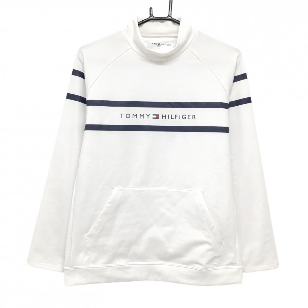 【超美品】トミーヒルフィガー 長袖ハイネックシャツ 白×ネイビー 胸・袖ライン  レディース LL ゴルフウェア Tommy Hilfiger Golf