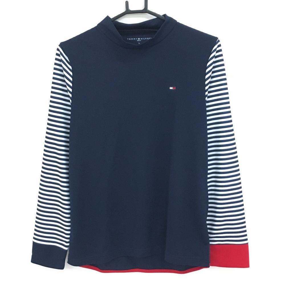 【新品】トミーヒルフィガーゴルフ 長袖ハイネックシャツ ネイビー×白×レッド レディース LL ゴルフウェア Tommy Hilfiger Golf