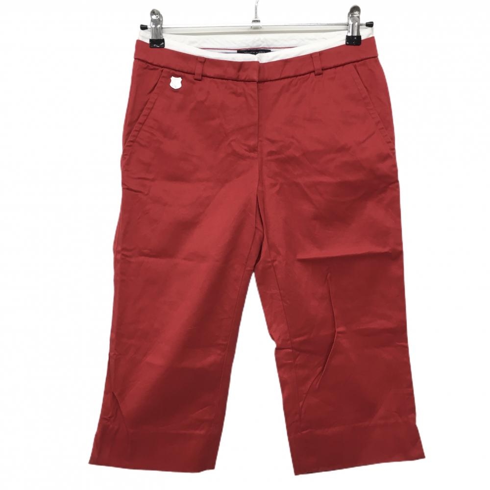 【美品】トミーヒルフィガー 七分丈パンツ レッド×白 無地　ストレッチ レディース M ゴルフウェア Tommy Hilfiger Golf