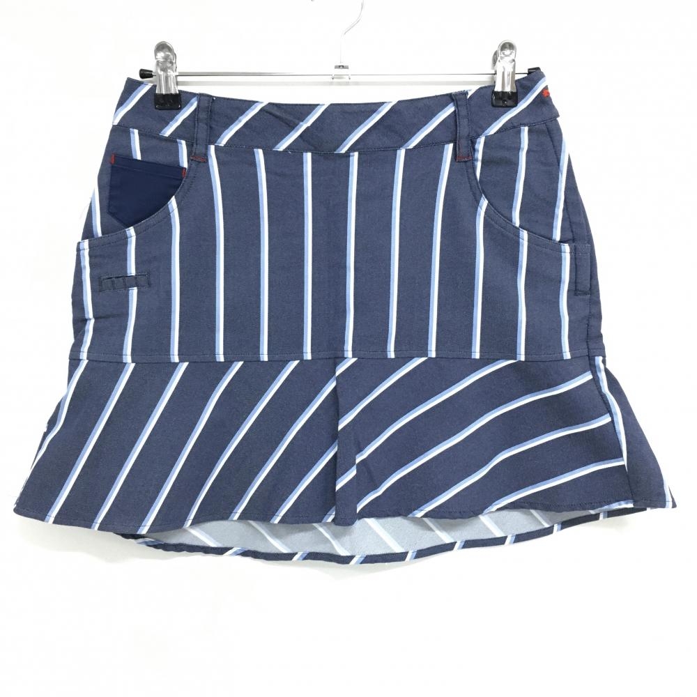 【超美品】トミーヒルフィガー スカート ネイビー×ライトブルー ストライプ 裾フレア レディース L ゴルフウェア Tommy Hilfiger Golf