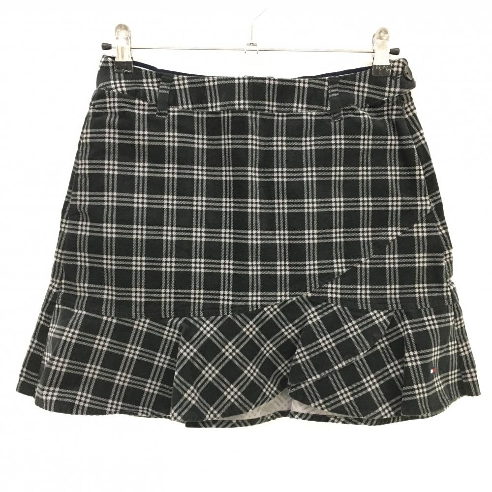 【美品】トミーヒルフィガー スカート 黒×グレー チェック柄 後ろウエストゴム  レディース L ゴルフウェア Tommy Hilfiger Golf