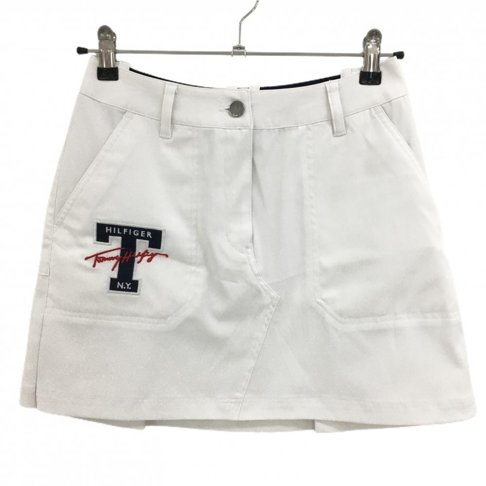 【超美品】トミーヒルフィガーゴルフ スカート 白×ネイビー ベルト部一部ゴム レディース S ゴルフウェア Tommy Hilfiger Golf